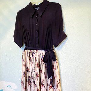 Modcloth Shirt Dress with Pleated Floral Skirt